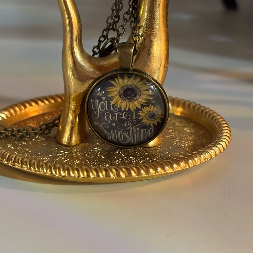 Sunflower Charm Necklace with Gold Accents”You are my Sunshine”